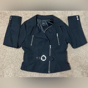 Express Cropped Moto Belted Jacket - black, M
